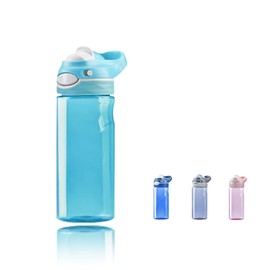 DEARART 16oz Sky Blue Water Bottle Small Clear Bottle With No Straw, Wide Mouth Easy Clean BPA Free Leak Proof, Has Handle Carry Easily, Suit Sports School Office Yoga Gym Home etc.