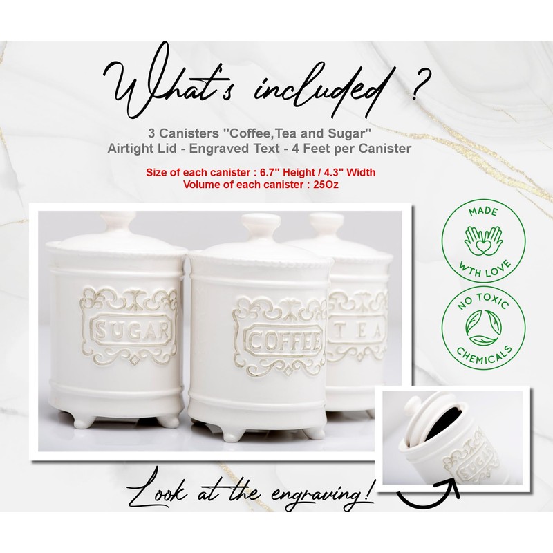 25 Ounce Elegant Ceramic Kitchen Canisters Set of 3 -