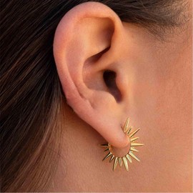Cimenexe Gothic Spikes Rivets dangle Earrings Gold Sunburst Drop Earrings Metal Spike Stud Earrings Vintage Sunburst C Hoop Earrings Jewelry for Women and Girls Gifts