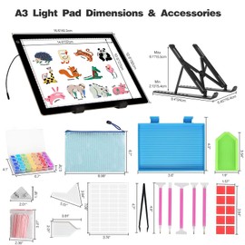 TSOCOS A3 Light Pad for Diamond Painting, Light Board with Diamond Art Accessories, 5D Painting Tools Set, Stands Ultra-Slim Tracing LED Light Box for Weeding Vinyl Drawing Sketching