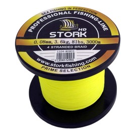 Stork HD 4 Way Braided Fishing Line 3000 m (Fluo Yellow, 30 lbs / 13.6 kg / 0.23 mm)