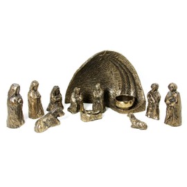 Wild Goose Studio Nativity Set Irish 12 Piece Resin Cast Bronze Coated Long Lasting 10 Inches by 6 3/4 Inches Background Made in Ireland
