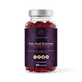 PureForm Folic Acid Gummies 400mcg | High Strength Vegan Folic Acid Supplement | Pregnancy & Prenatal Support | Natural Berry Flavour | UK Made GMP | 60 or 120 Gummies (60 Gummies)