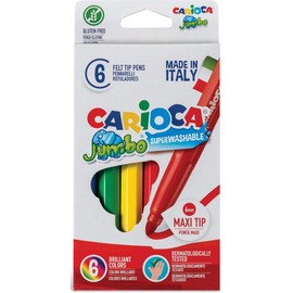 Carioca Jumbo Box-Marker, bunte Marker für Kinder mit Spitze und Maxi-Körper, ideal zum Zeichnen und Malen, super waschbar, 6 Stück