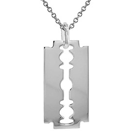 Sterling Silver Razor Blade Necklace with 24 inch Surgical Steel Chain Italy 1 1/2 inch