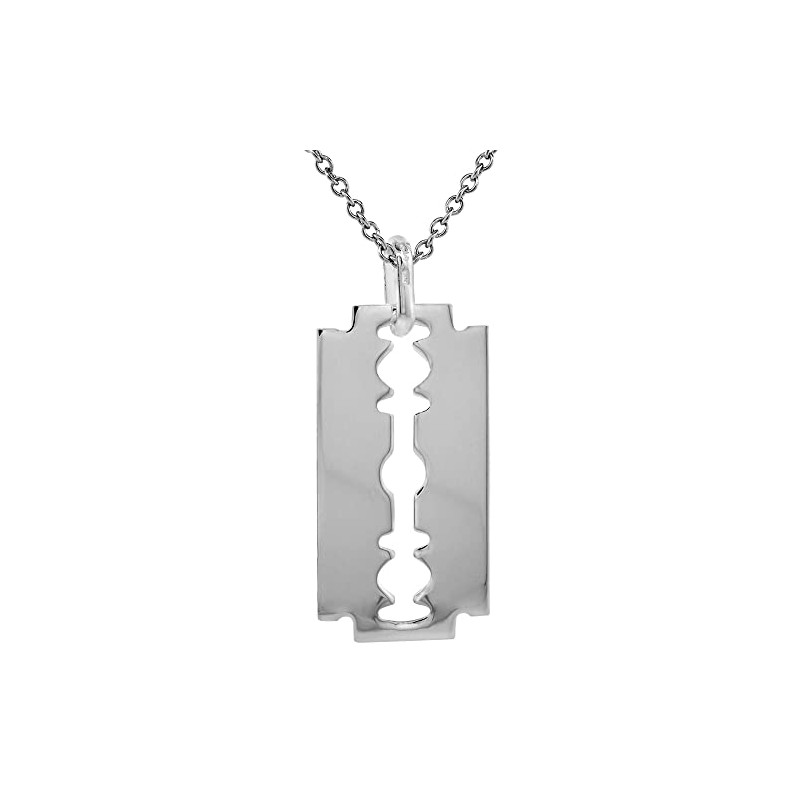 Sterling Silver Razor Blade Necklace with 24 inch Surgical Steel