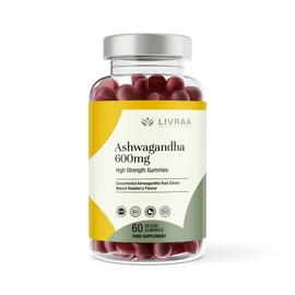 LIVRAA Ashwagandha Gummies 1200mg Per Serving | High Strength 30:1 Ashwagandha Root Extract | Vegan Gummies with Magnesium Citrate | Natural Raspberry Flavour | 60 Gummies (30 Day Supply)