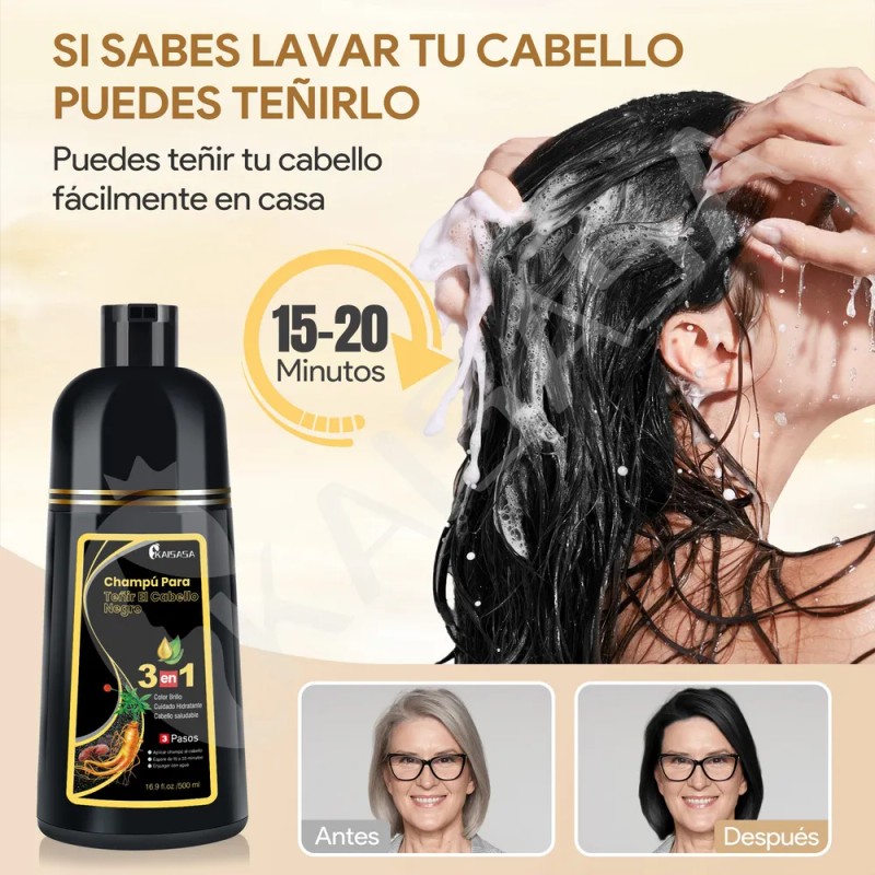 Kaisasa Shampoo Con Tinte Cubre Canas Natural Jengibre Negro