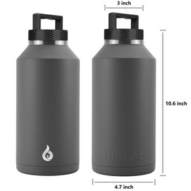 BJPKPK Half Gallon Water Bottle Insulated, Dishwasher Safe 64 oz Water Bottle with Handle, Leakproof BPA Free Thermal Flasks, Large Stainless Steel Jug for Sports, Grey