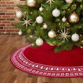 Dremisland Christmas Tree Skirt, Knitted Snowflake and Xmas Tree Pattern Thick Heavy Yarn Knit for A Warm Xmas Holiday Decoration (48inch/122cm)