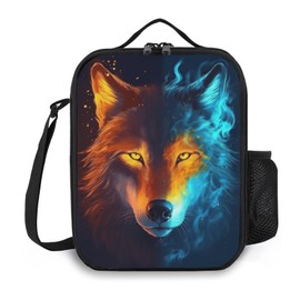 Ximjoju Wolf - Lonchera aislada, bolsa de almuerzo con correa para el hombro, kit de comida térmica reutilizable negro
