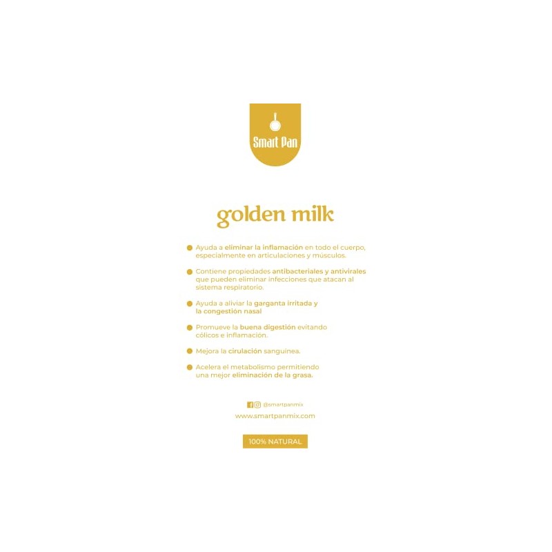 Golden Milk/Leche Dorada - Sin azúcar, Sin gluten, Vegano, 100%