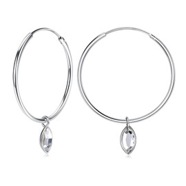 PATISORNA 925 Sterling Silver Huggie Hoop Earrings For Women Emerald Aquamarine Austria Crystals Dangle Drop Earrings 14K Gold Hoops Bezel Set Solitaire CZ Earrings Hypoallergenic