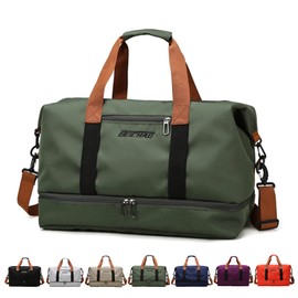 Sports Bag & Travel Bag for Men and Women - with Shoe Compartment & Wet Compartment, Large Capacity Travel Bag, Lightweight Training Bag, Waterproof Swimming Bag for Travel, Sports, Fitness, D - Green