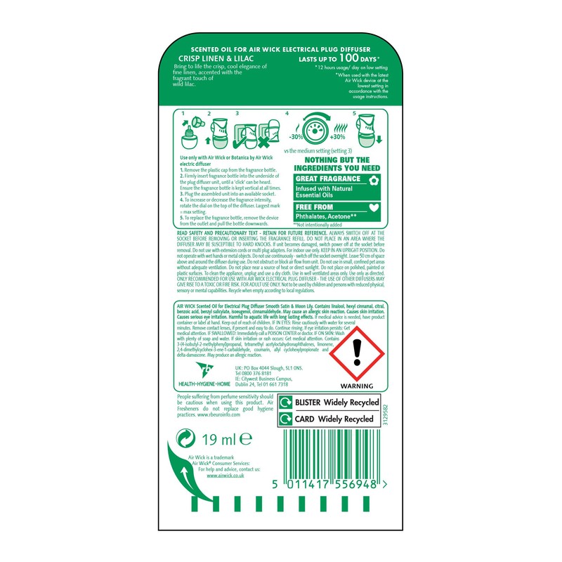 Air Wick Electrical Plug In Refills, Crisp Linen and Lilac,