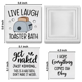 Funny Bathroom Decor, 3 Pcs Half Bathroom Tiered Tray Decor Wooden Box Signs, Rustic Funny Decorations for Home Bathroom Table Shelf