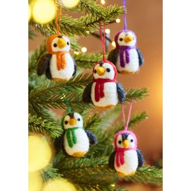 Set of 5 Hanging Felt Penguins for the Christmas Tree | Penguin Christmas Decorations