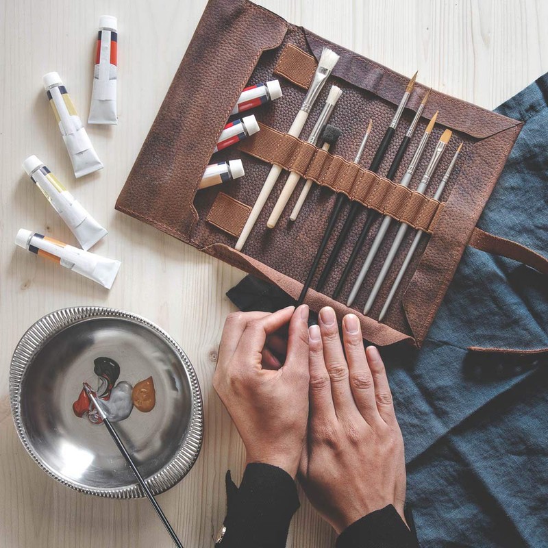 Exclusive Pencil Roll Pencil Case Large Buffalo Leather Cognac Brown