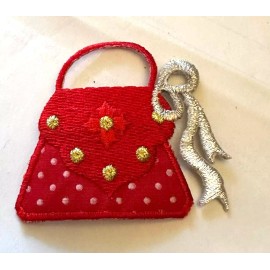 Unbranded LADIES PURSE Red w white polka dots Iron On Patch Applique 2 3/8" w x 2 1/8" h