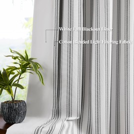 ZJDECOR Striped Full Blackout Curtain Panels for Bedroom Living Room,Black Stripes on White Cotton Blended Drapes 84 Inches Long,Modern Window Treatment,Rod Pocket Back Tab,55" Wx84 Lx2