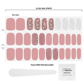 Dashing Diva Gloss Nail Strips - Rose Sparkle | UV Free, Chip Resistant, Long Lasting Gel Nail Stickers | Contains 32 Nail Wraps, 1 Prep Pad, 1 Nail File