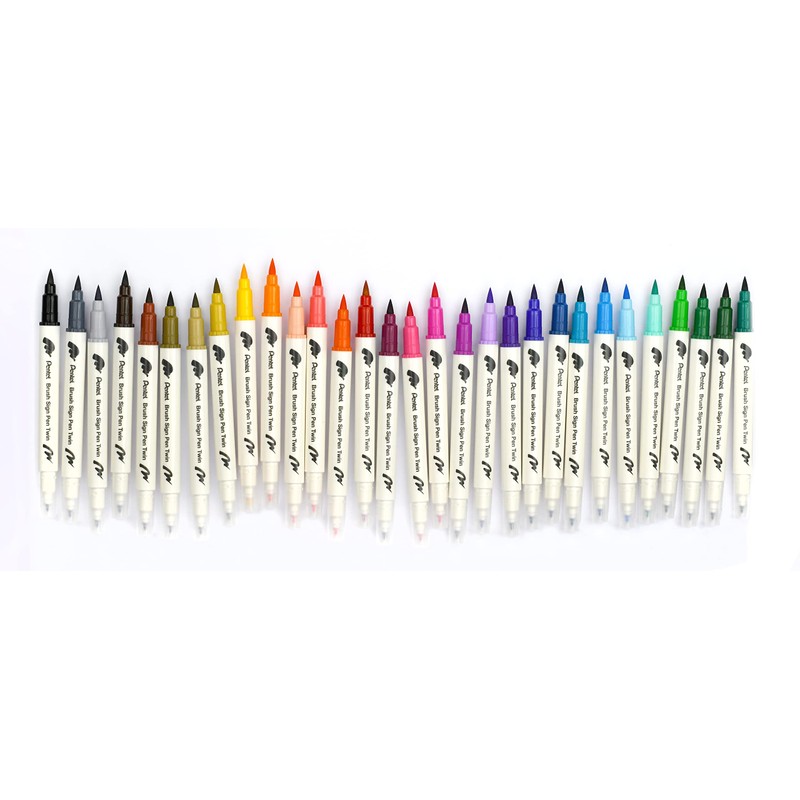 Pentel Brush Sign Pen Twin SESW30C Fibre Pen, 2 Brush-like