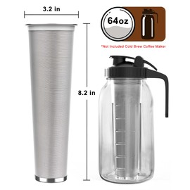 VA1KENE Cold Brew Coffee Filter for 64oz Glass Mason Jar Pitcher - Fine Mesh, Reusable 304 Stainless Steel Filter with Sealing Ring, Cold Brew Strainer for Iced Coffee Maker, Sun Tea and More