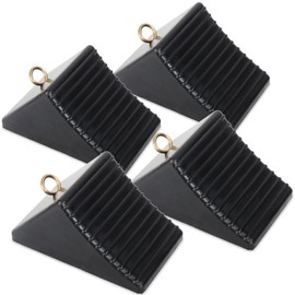 OULEME Heavy Duty Rubber Wheel Chocks with Eyebolt, Solid Wheel Stoppers for Camper, Travel Trailer, RVs, Truck, and ATV, Anti-slip and anti-oil design, 8"x5"x4"(4-Pack)