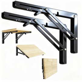 Collapsible Triangle Shelf Bracket Max, 2 Pcs Black Heavy Duty Folding Shelf Brackets, 20inch Heavy Duty DIY Wall Mounted Shelf Bracket, DIY Foldable Shelf for Benches and Tables, Load 550 lb