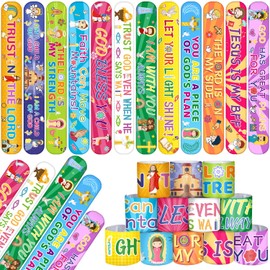 YYMYMGJ 60PCS Pieces Religious Slap Bracelets Jesus Snap Bracelets Jesus Love You Wristbands Christian Gifts Bible Verse Inspirational Gifts for Sunday School Supplies Birthday Party Favors