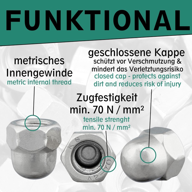 Cap Nuts High Shape According to DIN 1587 Rustproof Stainless