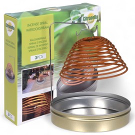 MIJOMA Natürliche Zitronengras Citronella Räucherspirale - 3 Spiralen in Metalldose mit Halterung, je 8 Std Brenndauer, Ideal für Innen, Garten, Terrasse, Camping