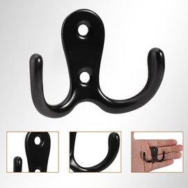 WUDQIJI Vintage Coat Hooks, Pack of 6, Double Wall Hooks, Wall Coat Hooks, Retro Hooks, Gooseneck Hooks with 12 Screws for Hanging Clothes, Coat, Hats, Backpack (Black)