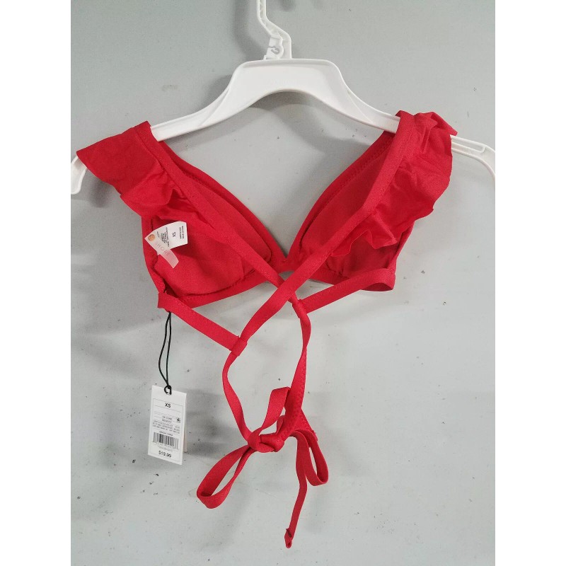 Shade & Shore Halter Bralette Top w/ Ruffle, Red, XS,