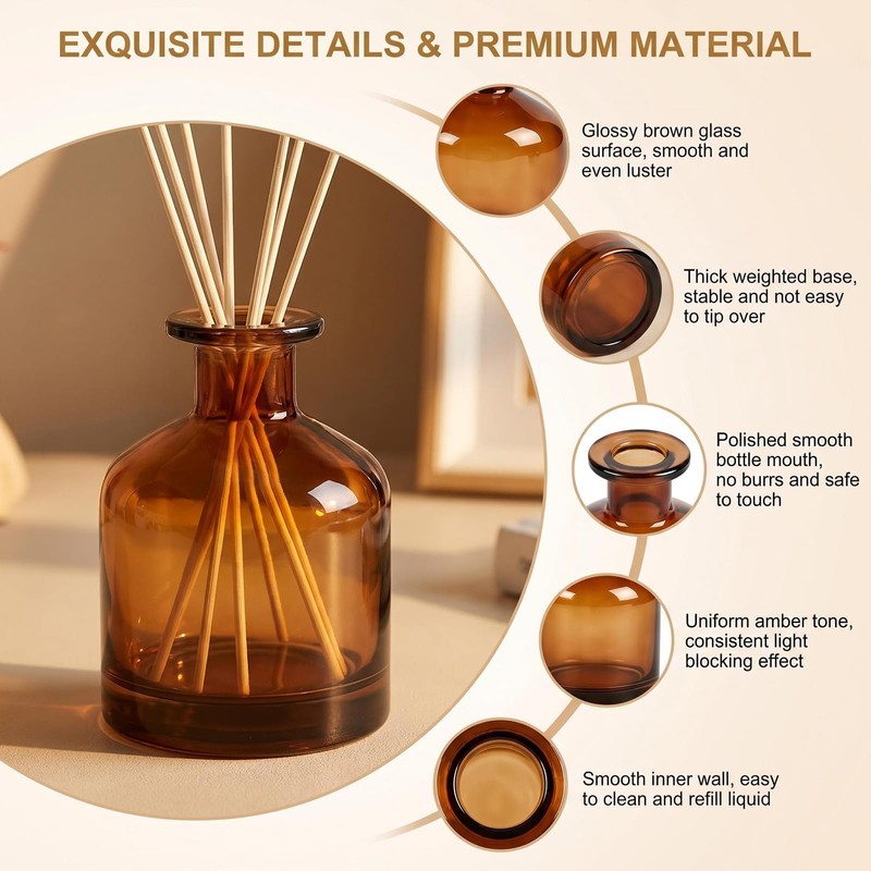 8.4oz Glass Reed Diffuser Bottles, Amber Fragrance Container