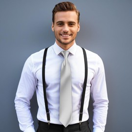 Moda Di Raza White Ties For Men, Alternative to Clip On, Woven Microfiber Satin Silk Finish, Zipper Necktie For Adult and Boys 15 years Or Older, 20 Inch