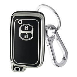 Toyota TPU Key Case Key Cover Smart Key Protective Cover for 86 SAI Aqua Wish Vitz Corolla Axio Corolla Field Prius α (Alpha) Mark X Lactis Land Cruiser 150 Prado, 2 Buttons_Silver Black