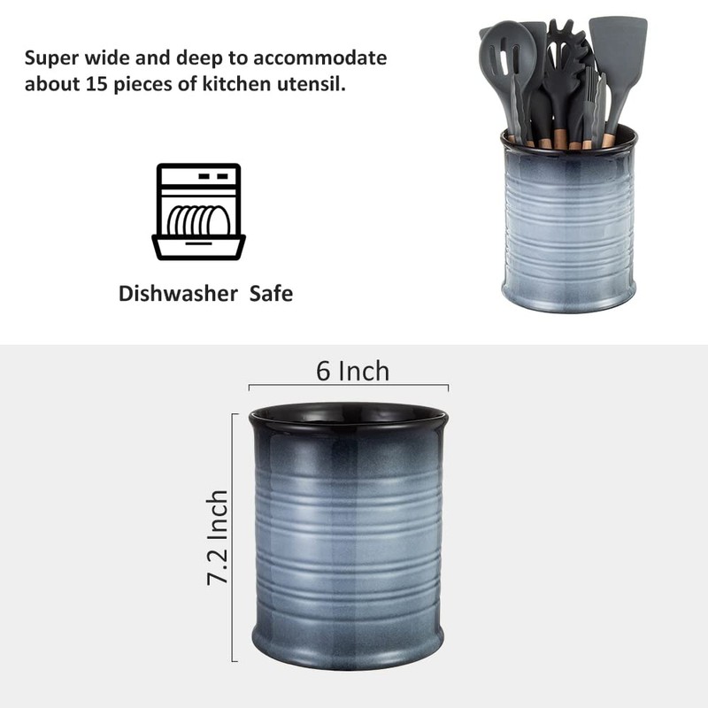 Nihow Kitchen Utensil Holder: 7.2 Inch Extra Large Ceramic Utensil