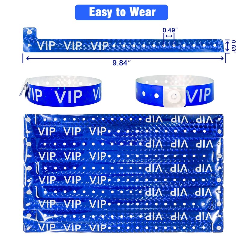 Ouchan Holographic VIP Plastic Wristbands Blue - 100 Pack Vinyl