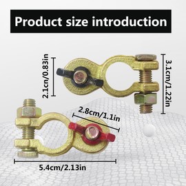 2PCS Solid Brass Battery Terminal Connector Top Post End Clamps Set for Car Marine UPGRADED