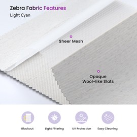 Custom Motorized Zebra Blinds for Window: Astomi Cordless Roller Shade with Remote Control, Smart Blinds Works with Google Home, Alexa, Size W: 22''- 97, H:22''-115'' (Light Cyan)