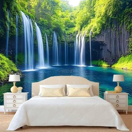 FENDROM Nature Waterfall Tapestry, Majestic Waterfall Landscape Through a Window Imaginary Secret Paradise Print, Wide Wall Hanging for Bedroom Living Room Dorm
