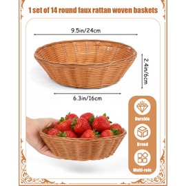 Woven Bread Baskets, 14 Pack Plastic Round Baskets for Serving, Food Storage Baskets for Fruits, Vegetables, Snacks, Small Woven Baskets for Gifts, Decorative Storage & Kitchen Organization