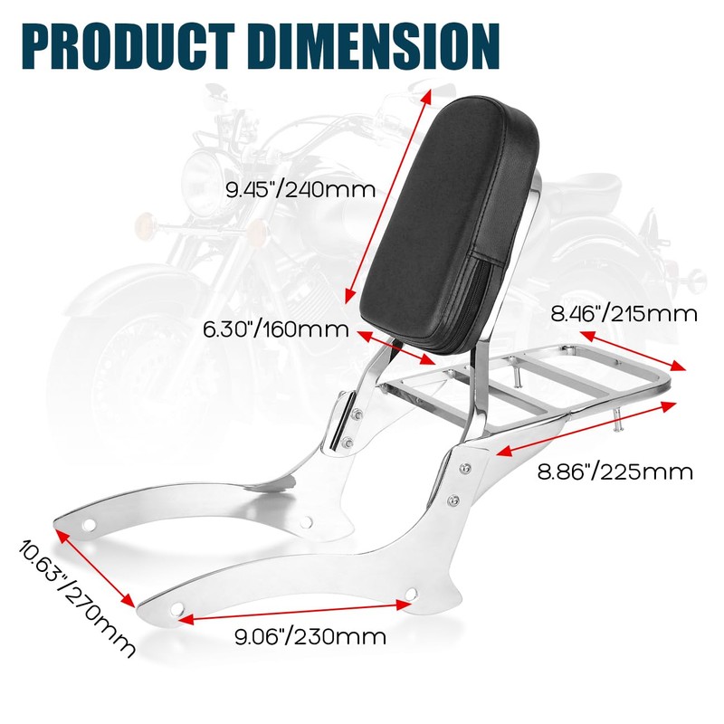 DSISIMO Motorcycle Rear Backrest Sissy Bar With Luggage Rack Compatible