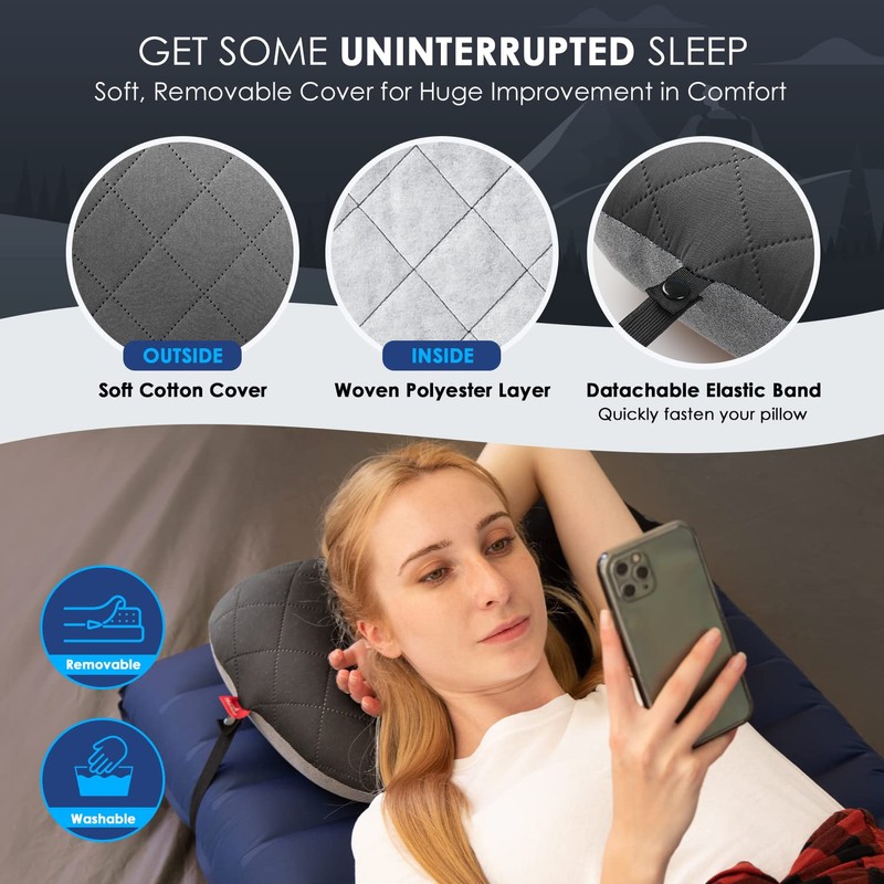 Hikenture Ultralight Inflatable Pillow with Removable Cover for Neck Lumber