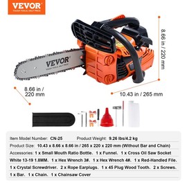 VEVOR Gas Chainsaw, 25.4CC 12" 1.2HP, Gasoline Powered Chain Saw, Handheld Cordless Petrol Chainsaws for Tree Wood Branch Cutting, Tree Trimming, Land Clearing, Farm Garden Ranch Forest Cutting Use:_18 inch【Displacement: 52 cc】