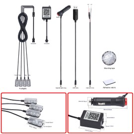 TABEN Car Footwell Atmosphere Light Kit, Music Synchronisation Multicoloured RGB 16 Million Colours, USB Ambient Lighting Kit, Sound Active Function and Wireless Bluetooth App Control, DC 12 V