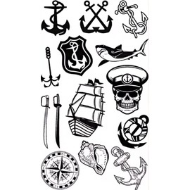 EROSPA® Temporary Tattoo Sheet - Ship Anchor Marine Sailor Saber Compass - 1 Sheet - 10.5 x 6 cm