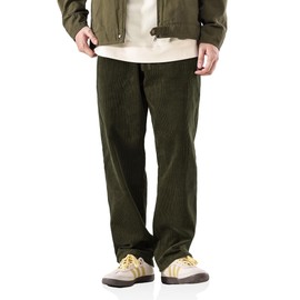 PLEPAN Mens Corduroy Pants Baggy Wide Leg Loose Fit Drawstring Elastic Waist Sweatpants Vintage Pants XXL Army Green