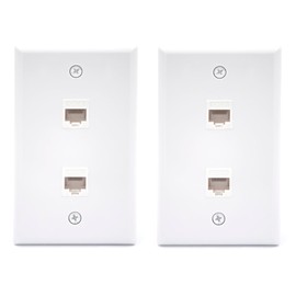 VCE - Paquete de 2 placas de pared Ethernet de 2 puertos, placa de pared RJ45 Cat6 hembra a hembra listada en UL Placa frontal de acoplador en línea Keystone Jack - Blanco
